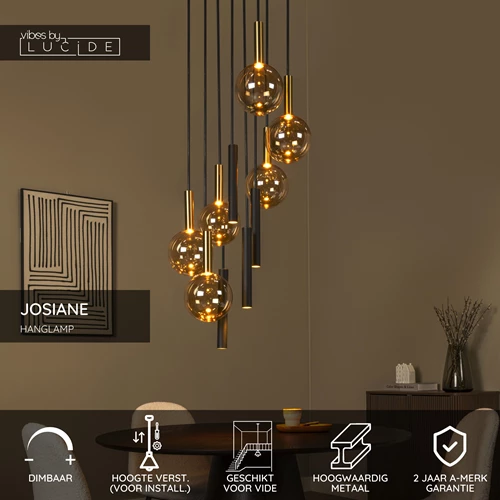 Lucide JOSIANE - Hanglamp - Ø 55 cm - 6xG9 - Geschikt voor vide en hoge plafonds - Zwart | Vibes - USP
